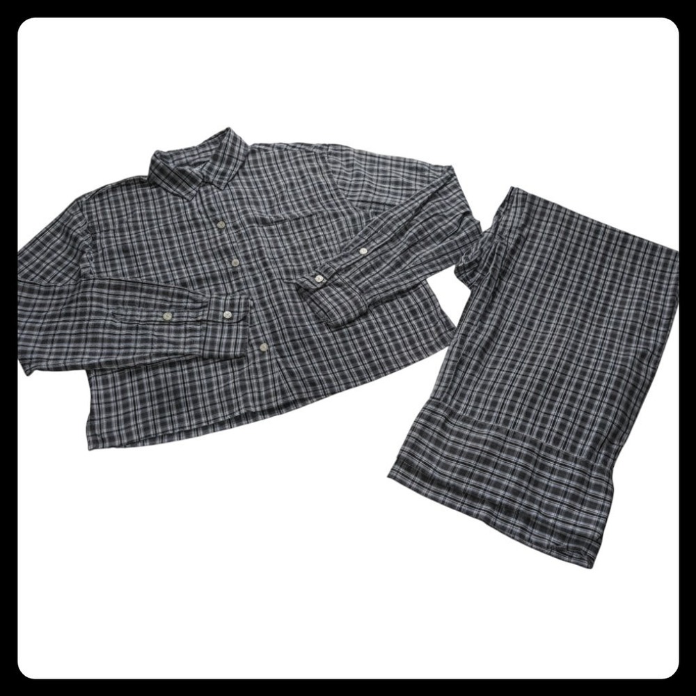 Aerie Pajama Set Women XS Blue Plaid Long Sleeve Button Up Wide Leg Set